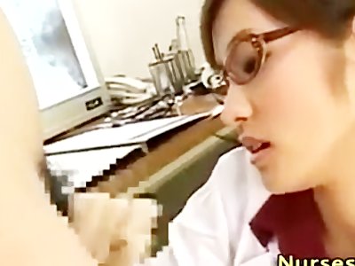 Asian woman doctor handjob